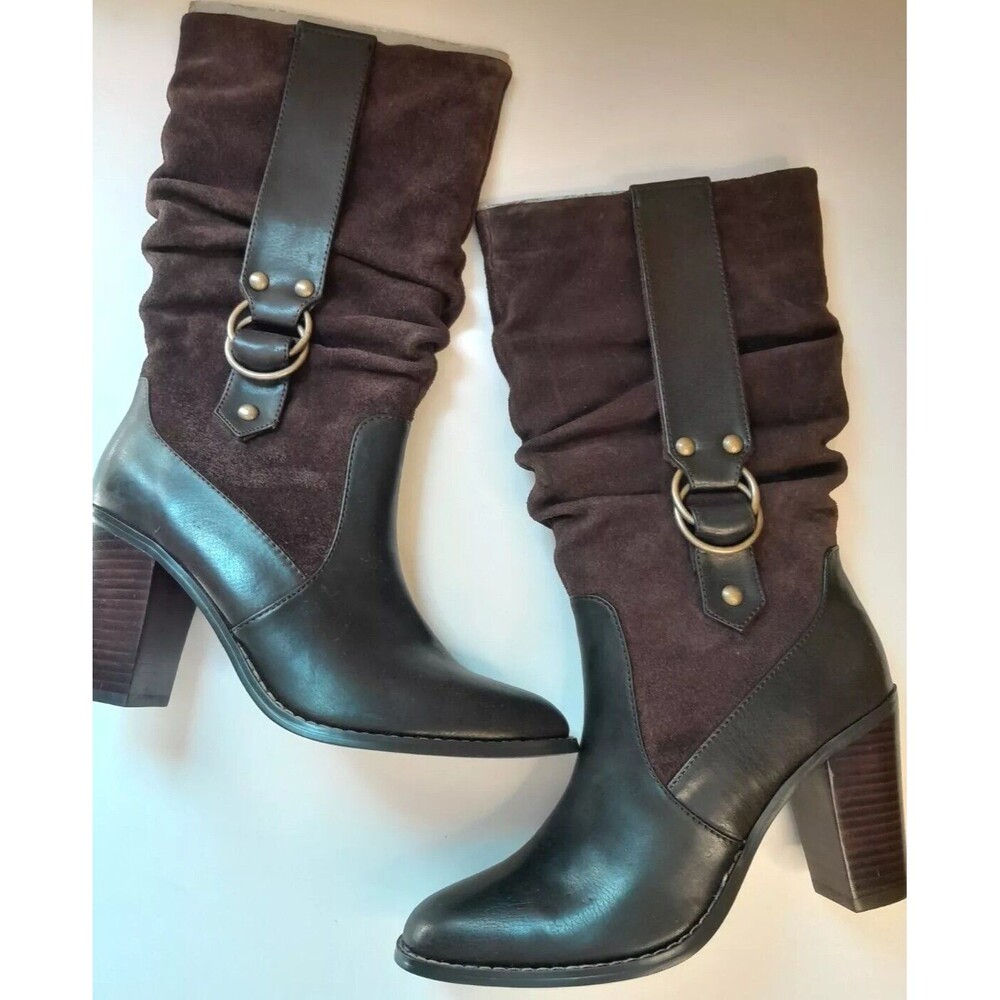 NEW Rampage Mila Size 6.5 M Brown leather Suede Boots Slouch Mid Calf ~ Heels
